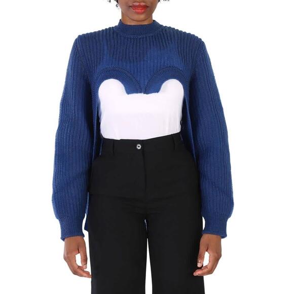 NWT BURBERRY Womens Sz US S Royal Blue Nylon Cut-Out Knit Technical Knit Sweater